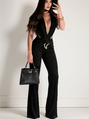 Hollow-out Deep V Neck Backless Jumpsuits