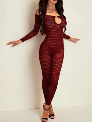 Off Shoulder Knitted See Through Jumpsuits