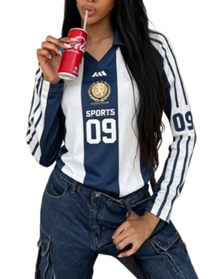Contrast Striped V Neck Lapel Jerseys