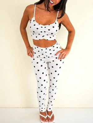 Polka Dots Cropped Tank Ruched Pant Sets