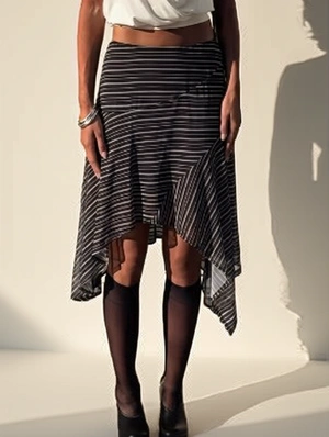 Asymmetrical Striped Mesh Slimming Skirt