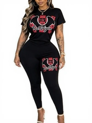 Letter Printed Casual T-Shirts Pant Sets
