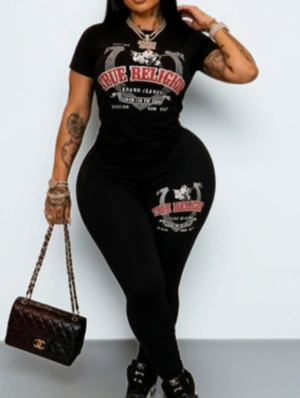 Buddha Letter Printed Casual Pant Sets