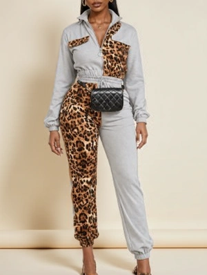 Leopard Contrast Lapel Ankle-tied Pant Sets