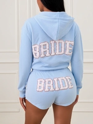 Letter Sequin Casual Hooded Short Sets