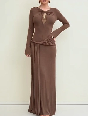 Patchwork Mid-rise Maxi Long Sleeve Dress