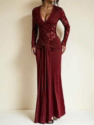 Pure Color Maxi  Long Sleeve Dress