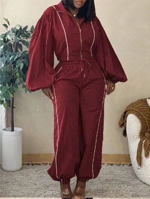 Lined Zipper Jackets Ankle-tied Pant Sets