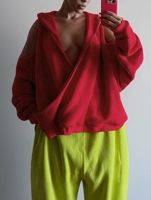 Loose Cold Shoulder V Neck Hoodies