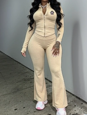 Floral Printed Bodycon Zipper Tracksuits