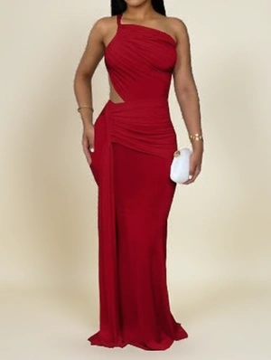 One Shoulder Backless Ribbons Maxi Dress