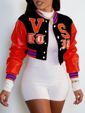 Embroidery Loose Cropped Baseball Jacket