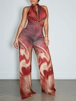 Tie Dye Halter Backless Wide Leg Jumpsuits