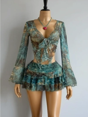 Leopard Floral Ruffle Tiered Skirt Sets