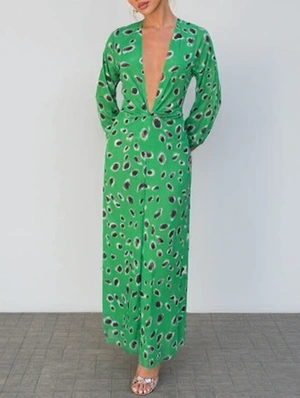 Twist Deep V Neck Backless Split Hem Maxi Dress