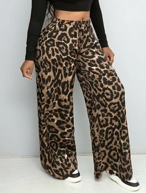 Leopard Print Drawstring Loose Wide Leg Pants