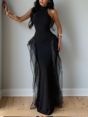 Chic Ruffled Trim Fitted Party Dress Elegant Gown