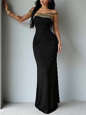 Elegant Off Shoulder Ruched Waist Maxi Gown