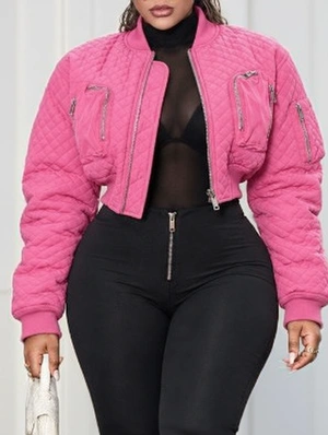 Quilted Rhombic Cropped Bomber Jacket