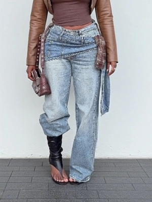 Layered Skirt Denim Faux Two-Piece Jeans