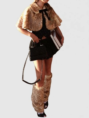 Fluffy Bow-Tie Capelet Leg Warmer Sets