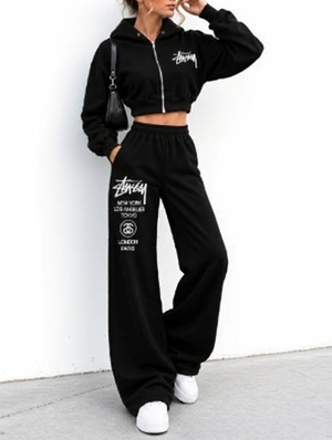 Letter Print Cropped Zipper Hooded Tracksuits