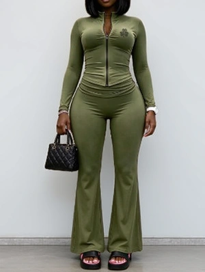 Shamrock Printed Zipper Coats Pant Sets