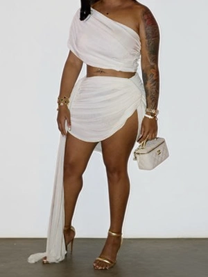 Ruched Off Shoulder Ribbons Skirt Sets