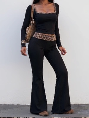 Zebra Square Neck Cropped Flared Pant Sets