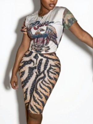 Eagle Cropped Zebra Snake Print Short Sets
