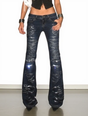 Rhinestones Washed Streetwear Pants