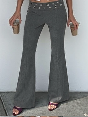 Solid Color Eyelets Metal Decor Pants