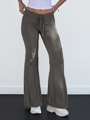 Frayed Pure Drawstring Flare Leg Pants