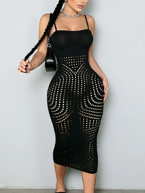 See Through Hollow-out Sleeveless Maxi Dress
