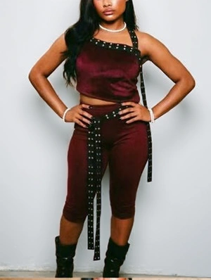 Rivet Halter Backless Capri Pants Sets
