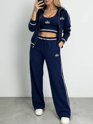 Sporty Bra Striped Trim Coat Pants 3PCS Sets
