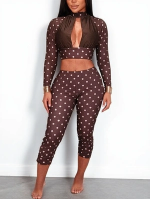 Dots Cropped Hollow-out Capri Pants Sets