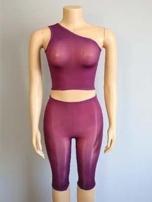 Sheer One Shoulder Knee Shorts Sets