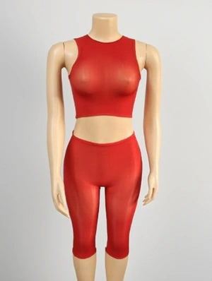 Gauze See Through Cropped Knee Shorts Sets