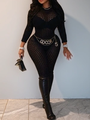 Hollow-out See Through Fitted Jumpsuits