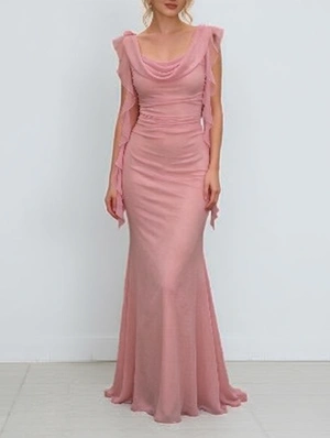 Sleeveless Mesh Open Back Ribbon Maxi Dress