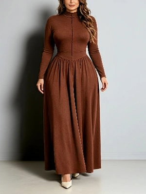 Plus Size Solid Long Sleeve Elegant Maxi Dress