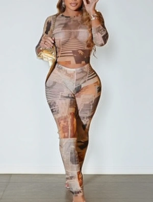 Abstract Printed Sheer Cropped Pant Sets