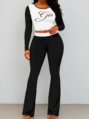 Contrast Printed Bodycon Flared Pant Sets