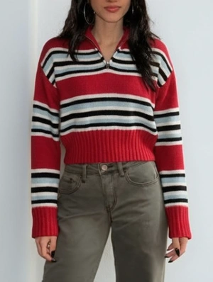 Colorblock Striped Half-Zip Knitted Sweater