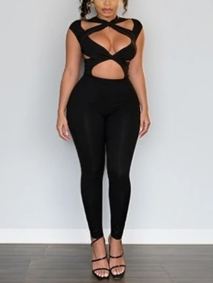 Sleeveless Wrap Hollow-out Fitted Jumpsuits
