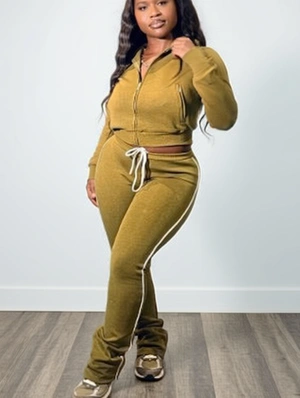 Bodycon Lined Zipper Coats Sweatpants Set