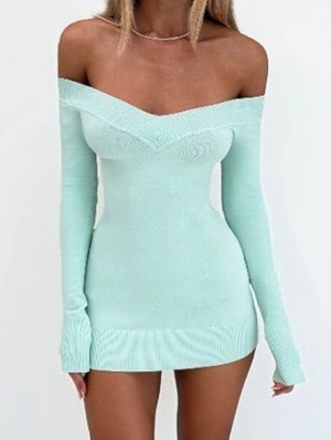 V Neck Off Shoulder Long Sheath Dress 