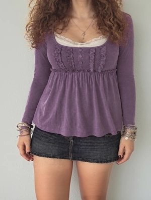 Square Neck Long Sleeve Terylene Design Tops