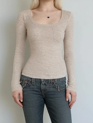 Pure Color Fitted Long Sleeve Design Tops